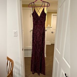 Maroon sequin cross back gown